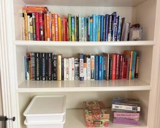 White Bookshelf Books Collection Storage Bins Games Shelving Unit Home Office Den