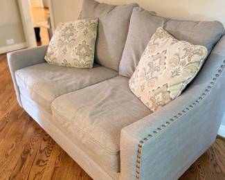 Gray Upholstered Sofa Couch Throw Pillows Living Room Furniture Modern