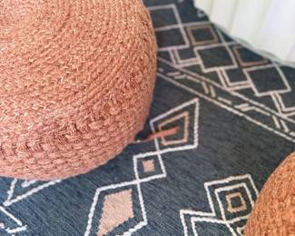 Woven Round Pouf Ottoman Pink Salmon Knitted Floor Cushion Patio Outdoor Seating