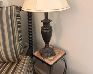 Dark Ornate Table Lamp White Shade Bronze Base Living Room Lighting
