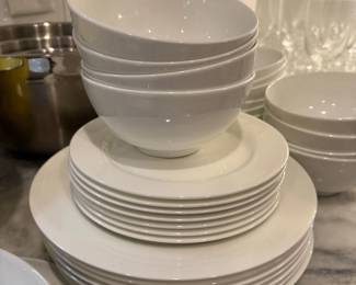 White Dinnerware Set Plates Bowls Serving Dishes Stacked Kitchen China Lot Dining