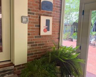 Front Porch Entry Brick Wall Potted Fern Plant Abstract Art Print Glass Door