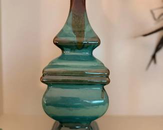 Teal Green Glass Apothecary Jar Finial Tiered Decorative Tall Home Accent Decor