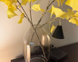 Yellow Ginkgo Leaf Branches Clear Glass Vase Candle Console Table Decor Floral