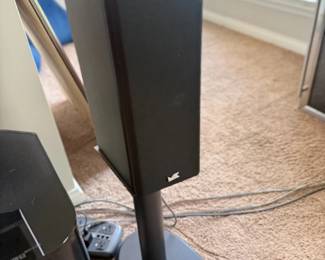 Black Speaker On VTI Stand Floor Standing Home Theater Surround Sound Audio Pair