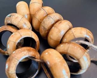 Wooden Napkin Rings Set Natural Wood White Accent Dining Table Entertaining