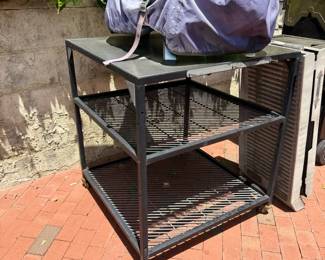 Black Metal Outdoor Bar Cart Serving Rack Shelves Patio Furniture Storage