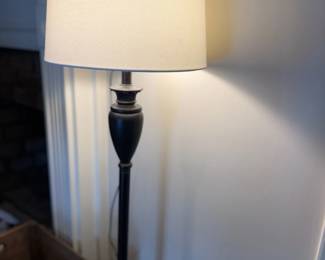 Tall Table Lamp White Drum Shade Dark Metal Bronze Column Base Bedroom Lighting