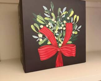 Christmas Wall Art Canvas Red Bow Greenery Mistletoe Holiday Decor Seasonal Sign