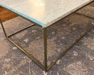 Marble Top Coffee Table Brass Gold Metal Frame Close Up Detail Living Room