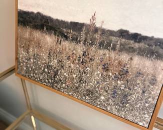 Framed Landscape Painting Print Field Meadow Scene Gold Frame Wall Art Decor