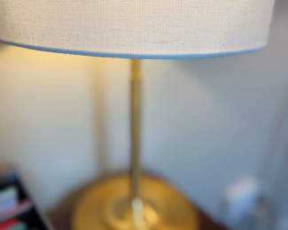 Brass Table Lamp White Drum Shade Gold Metal Base Bedroom Nightstand Lighting