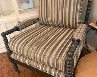 Striped Upholstered Accent Chair Dark Wood Spindle Frame Living Room Furniture