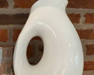 White Ceramic Modern Sculptural Vase Oval Cutout Organic Shape Home Decor