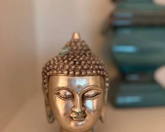 Gold Brass Buddha Head Statue Sculpture Asian Zen Meditation Home Decor Accent