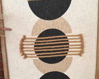 Woven Wall Hanging Abstract Geometric Black Shapes Fringe Bohemian Textile Art