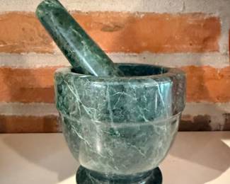 Green Marble Mortar Pestle Kitchen Herb Grinding Stone Cooking