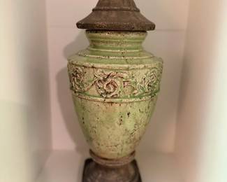 Decorative Lidded Urn Green Patina Finish Pedestal Base Home Decor Accent