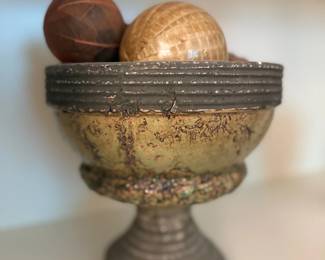 Stone Pedestal Urn Compote Bowl Decorative Balls Orbs Garden Style Home Decor