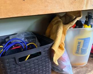 Workbench Shelf Cables Cords Bin Cleaning Products Paper Bags Garage Supplies Lot