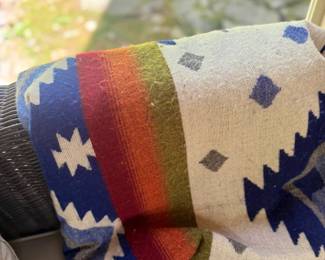 Southwestern Tribal Throw Blankets Colorful Blue Orange Pattern Outdoor Patio Lot