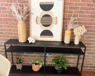 Black Metal Console Table Porch Vases Dried Flowers Abstract Art Potted Plants