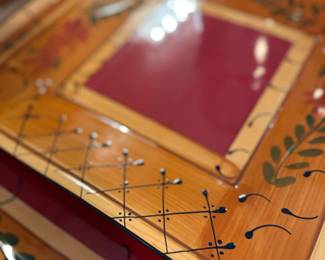 Bamboo Wood Frame Serving Tray Maroon Red Decorative Pattern Ottoman Tray Decor