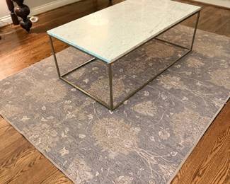 White Marble Top Coffee Table Metal Frame Modern Living Room Furniture Area Rug