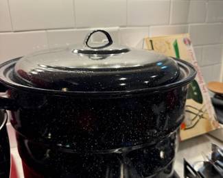 Black Enamel Stock Pot Canning Pot Lid Large Kitchen Cookware Stovetop Cooking