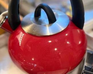Red Whistling Tea Kettle Stovetop Teapot Black Handle Kitchen Hot Water Beverage