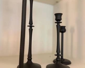 Black Metal Candlestick Holders Set of Three Graduated Heights Turned Column Decor