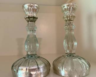 Mercury Glass Silver Candlesticks Pair Decorative Home Accent Tabletop