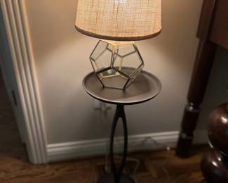 Table Lamp Woven Shade Round Metal Side Table Geometric Orb Decor Living Room