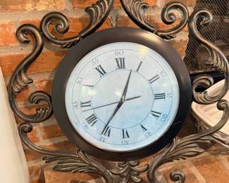 Wrought Iron Wall Clock Scroll Design Brick Fireplace Mantel Home Decor