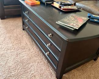 Dark Wood Coffee Table With Drawers Books Remotes Living Room Furniture Storage