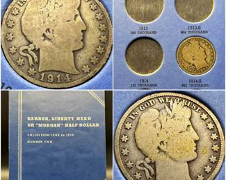 (2) Barber Liberty Head Morgan Half Dollar Coins in 1904-1915 Whitman Coin Album