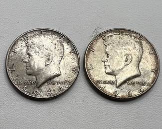 (2) Silver 1964 Kennedy Half Dollar Coins — 90% Silver