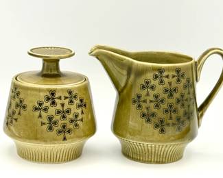 Poole Pottery Green Leaf creamer and sugar bowl set