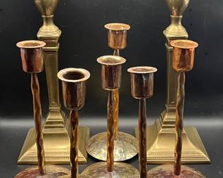 (8) Brass / Bronze Candlestick Holder Metal Mix