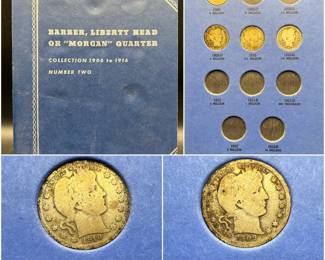 (7) Barber Lincoln Head Morgan Quarters 1906-1916 — Whitman Coin Album Number Two