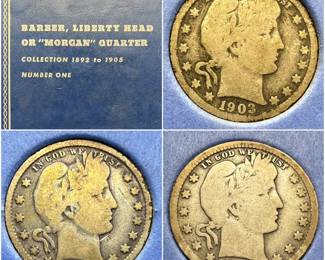 (13) Barber Liberty Head Morgan Quarters in 1892-1905 Whitman Coin Album Number One