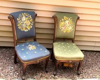 (2) Antique Crewel Chairs