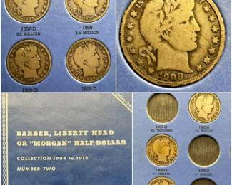 (13) Barber Liberty Head Morgan Half Dollar Coins in Whitman 1904-1915 Coin Number Two Album
