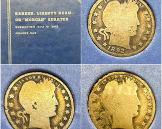 (4) Barber Liberty Head Morgan Quarter Dollars in 1892-1905 Whitman Coin Album