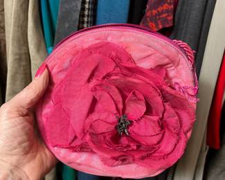 Pink Silk Floral Round Evening Bag