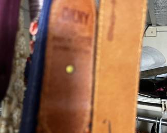 DKNY Navy Blue Leather Belt with Tan Interior