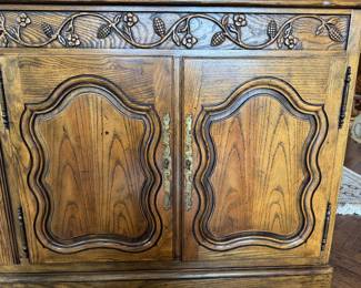 Carved Oak French Provincial Style Cabinet