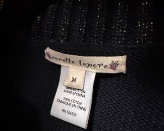 Nanette Lepore Black Ribbed Cotton Knit Sweater