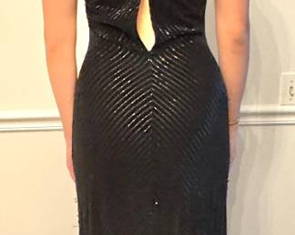 Black Sequined Chevron Pattern Evening Gown