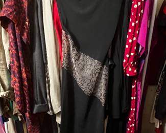 Black Synthetic Sheath Dress with Silver Scrollwork